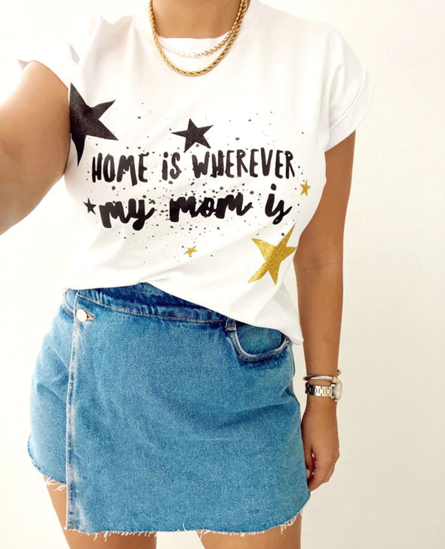 Women Kapel Boutique Tops | Mom White T-Shirt