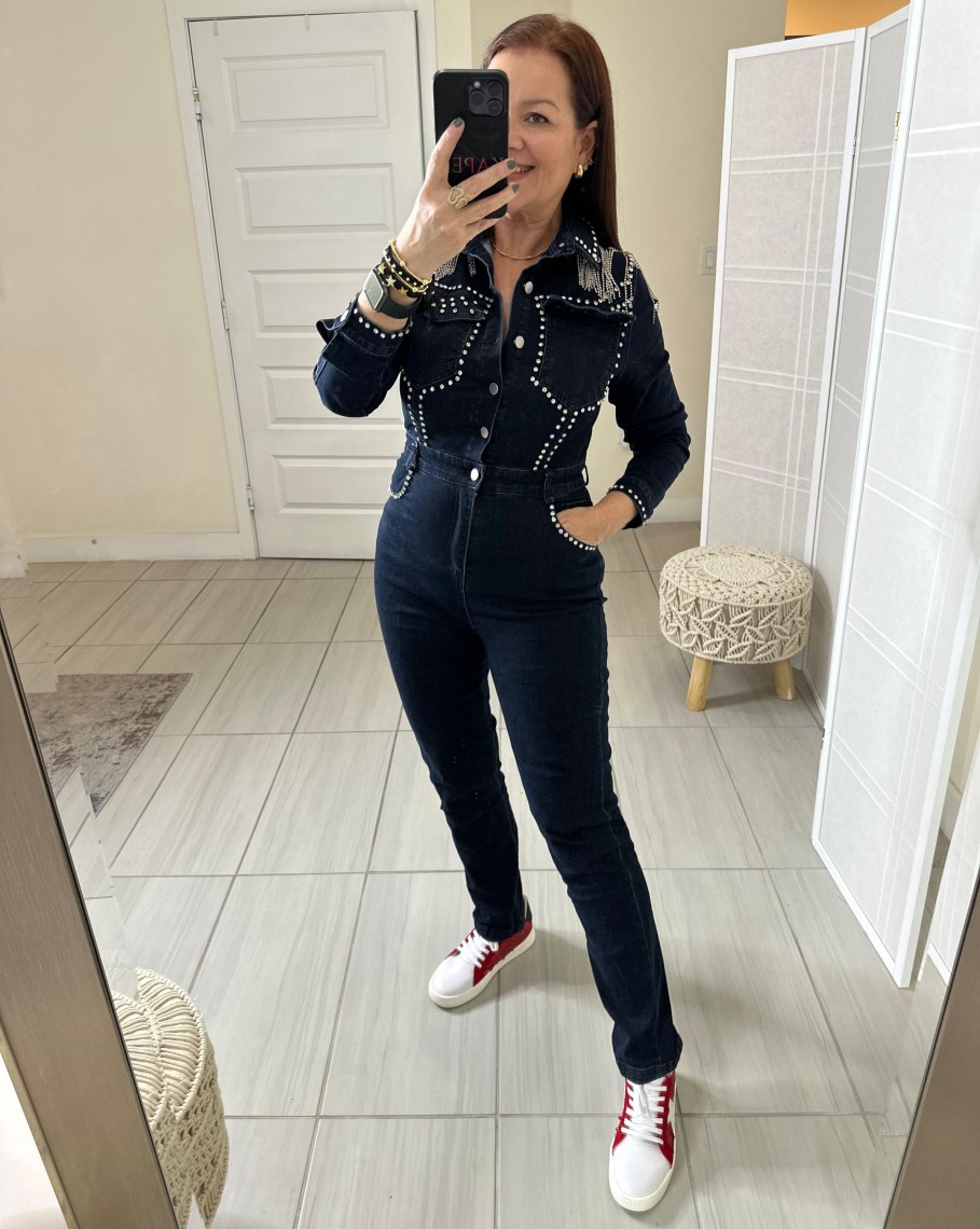 Women Kapel Boutique Jeans | Lucrecia Jean Jumpsuit Dark Jean